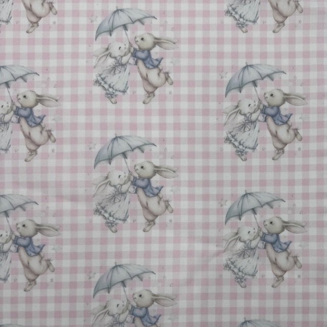 Popeline Xadrez Coelhinhos - Rosa Popeline Xadrez Coelhinhos - Rosa - Image 1