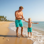 Tecido p/ Calções de Banho Tactel Folhas - Azul Turquesa - Image 2