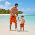 Tecido p/ Calções de Banho Tactel Flor - Laranja - Image 2