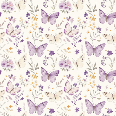 Tecido Popeline Borboleta Branco v Violet Fabrics