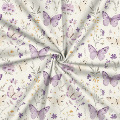 Tecido Popeline Borboleta Branco Violet Fabrics