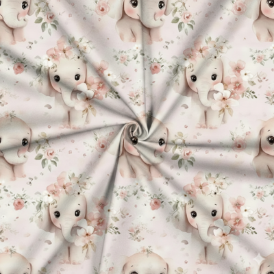 Tecido Popeline Elefante e Rosas Rosa v Violet Fabrics