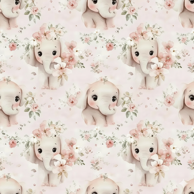 Tecido Popeline Elefante e Rosas Rosa Violet Fabrics