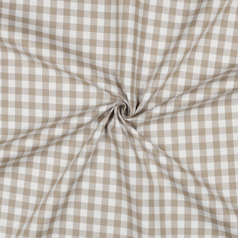 Popeline Fio Tinto Xadrez – Bege Branco 9 mm vv Popeline Fio Tinto Xadrez – Bege e Branco 9 mm - Image 1