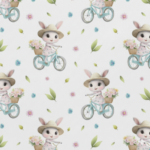 Popeline Páscoa Coelhinha Bicicleta - Branco