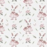 Popeline Páscoa Coelhinha Flores - Branco