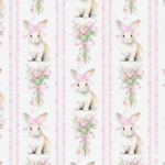 Popeline Páscoa Coelhinho com Flores - Branco