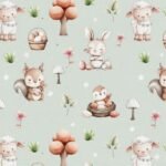 Popeline Páscoa Coelhinho e Esquilo - Verde Menta