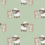 Popeline Páscoa Coelhinho e Ovelha - Verde Menta