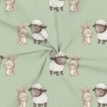 Popeline Páscoa Coelhinho e Ovelha - Verde Menta - Image 2