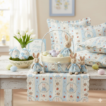 Popeline Páscoa Coelhinhos Ricas - Pérola e Azul - Image 3