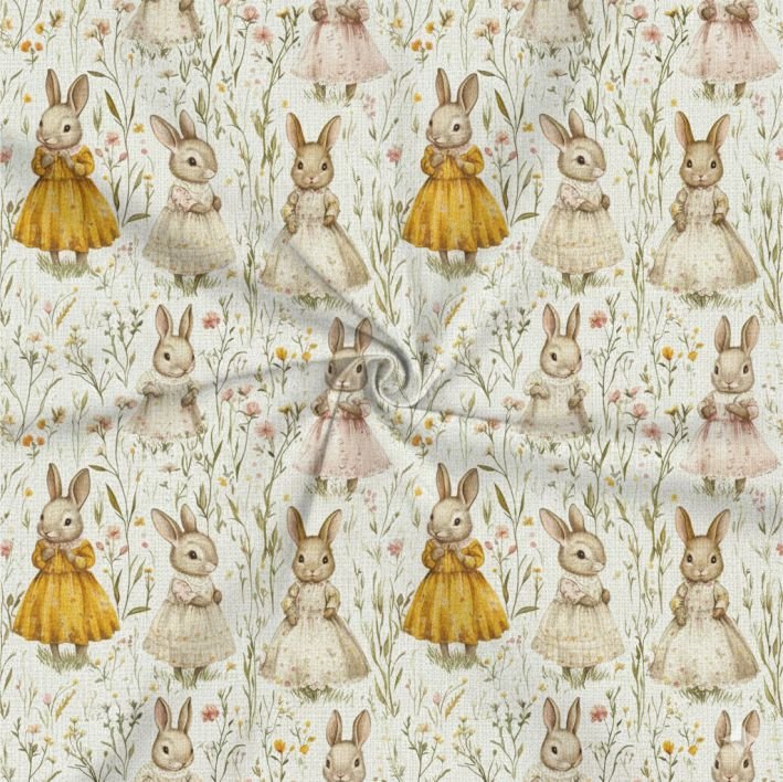 Tecido Popeline Pascoa Coelhinhos Bege a Violet Fabrics