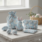 Popeline Páscoa Coelhinhos Flores - Azul - Image 3