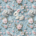 Popeline Páscoa Coelhinhos Flores - Azul