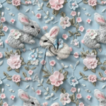 Popeline Páscoa Coelhinhos Flores - Azul - Image 2