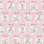Popeline Páscoa Coelhinhos e Riscas - Rosa