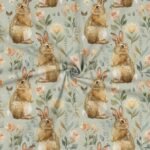 Popeline Páscoa Coelho e Flores - Bege - Image 2