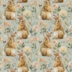 Popeline Páscoa Coelho e Flores - Bege