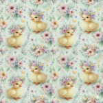 Popeline Páscoa Patinhos e Flores - Branco