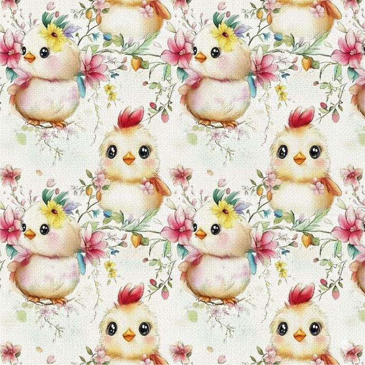 Tecido Popeline Pascoa Pintainhos Branco Violet Fabrics