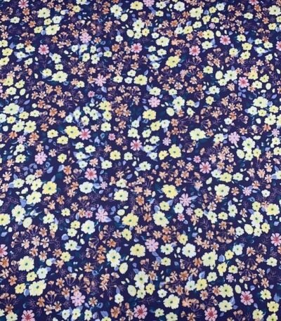 Seda Crepe – Floral – Amarelo / Azul