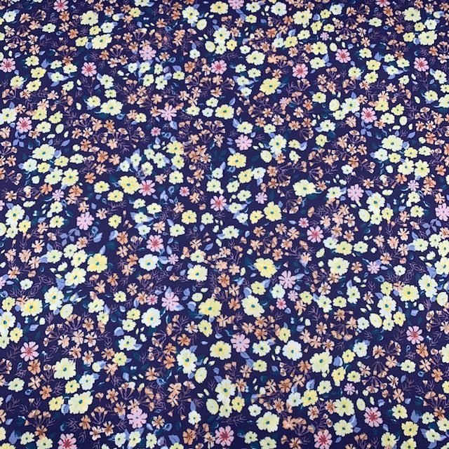 Seda Crepe – Floral – Amarelo / Azul