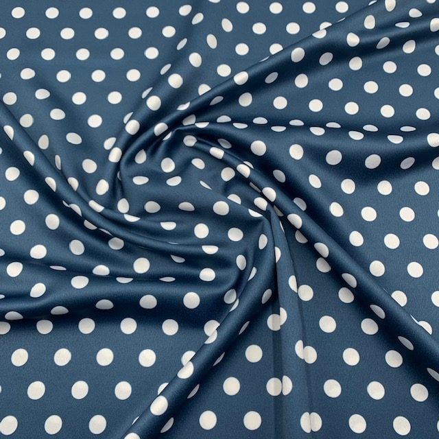 Seda Crepe – Bolas – Azul Marinho