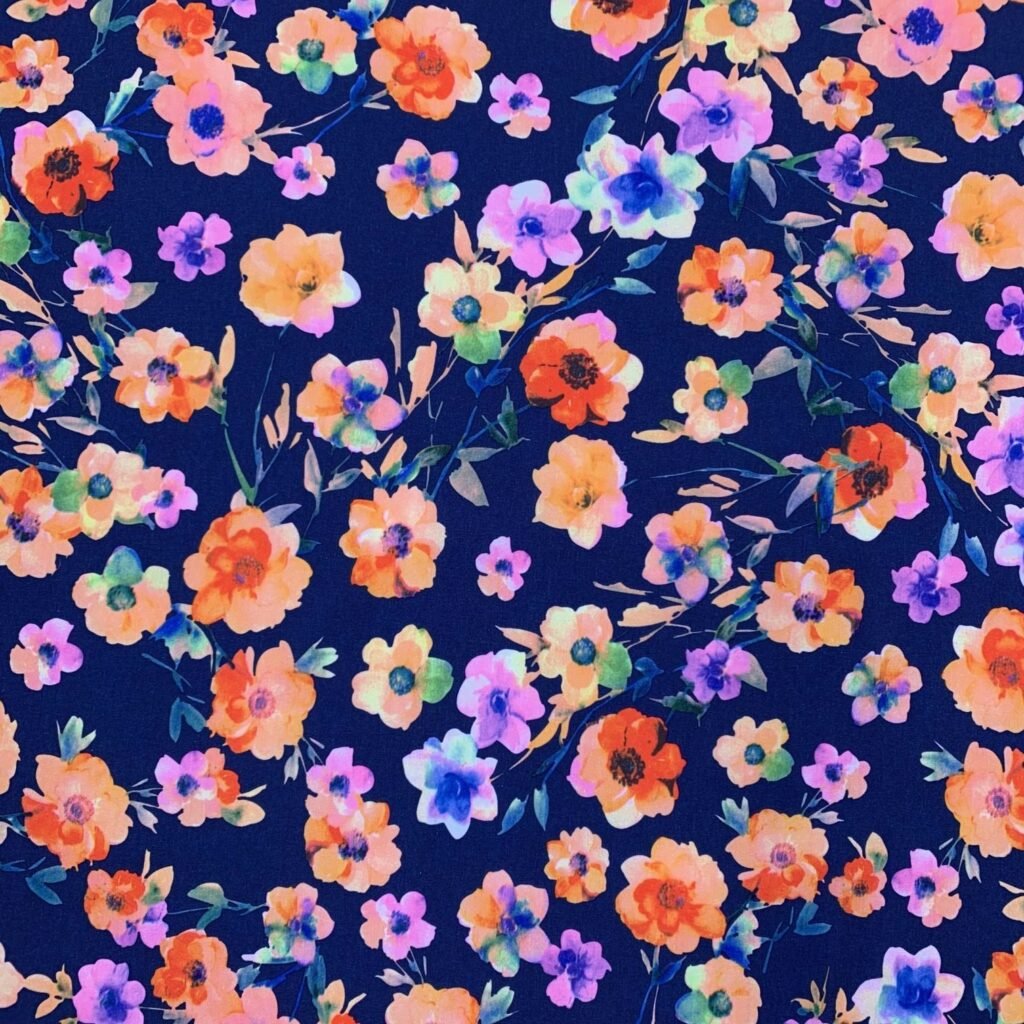 Seda Estampada – Azul Marinho
