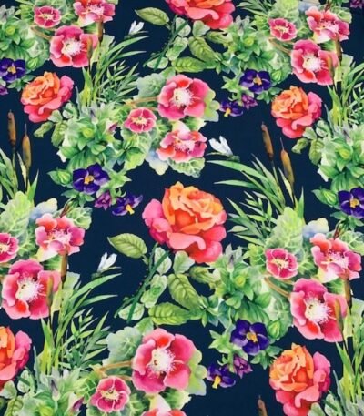 Seda – Floral – Azul Marinho