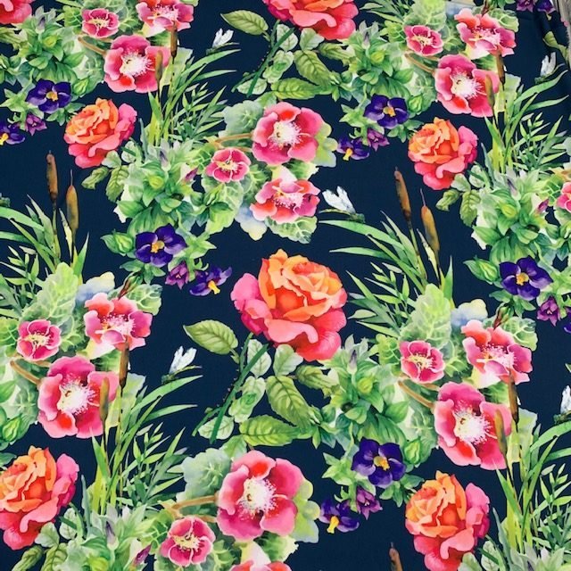 Seda – Floral – Azul Marinho