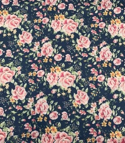 Seda – Floral – Azul Marinho