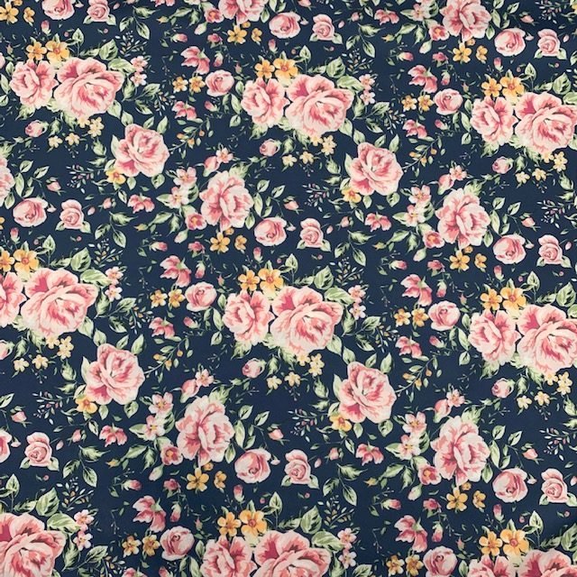 Seda – Floral – Azul Marinho