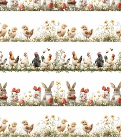 Tecido Decoração Policanvas Barras Animais Páscoa