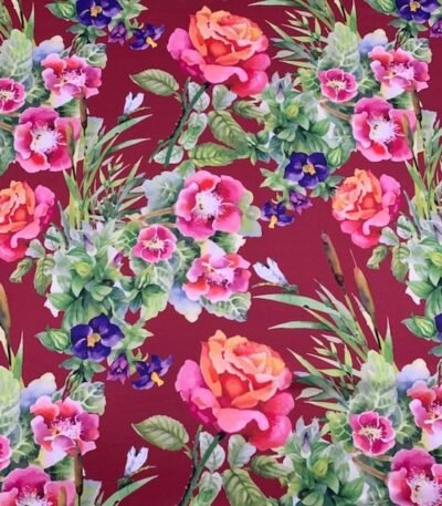 Seda – Floral – Bordô