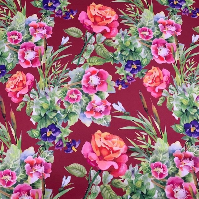 Seda – Floral – Bordô