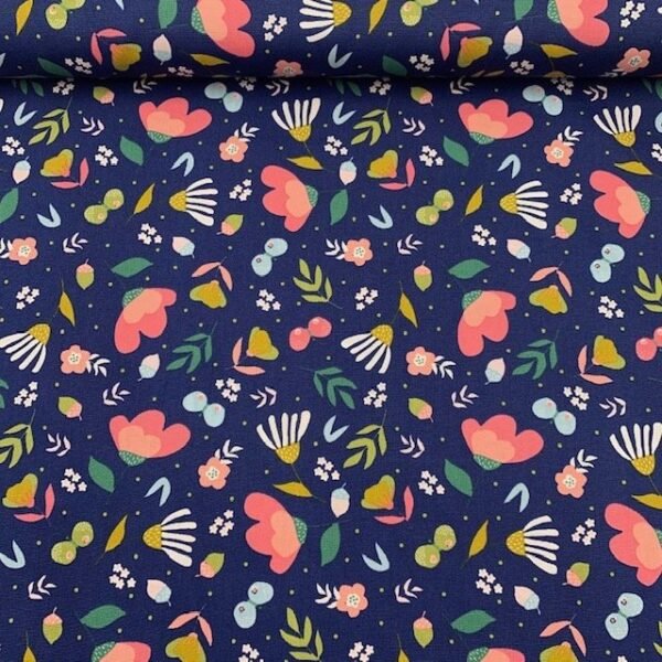 Popeline Winter Flower – Azul Marinho