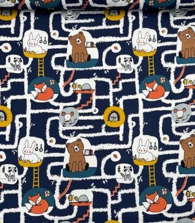 Popeline Animals – Azul Marinho
