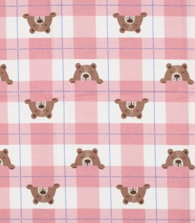 Flanela Estampada Xadrez Ursinhos – Rosa