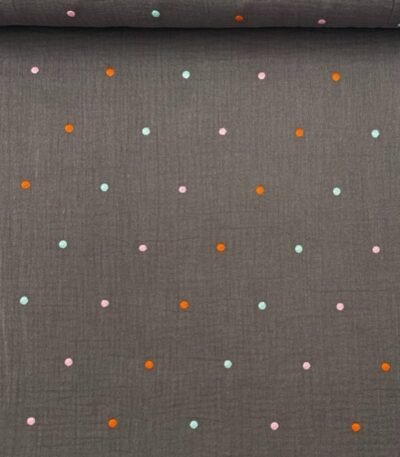 Musselina Bordada Dots – Cinzento