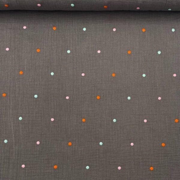 Musselina Bordada Dots – Cinzento