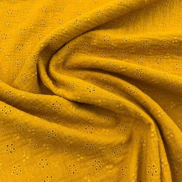 Musselina Bordado Inglês – Amarelo