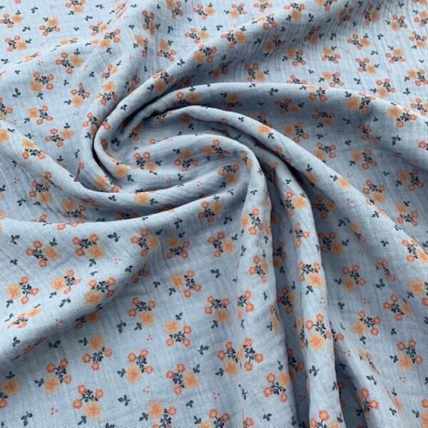 Musselina Floral – Azul Bebé