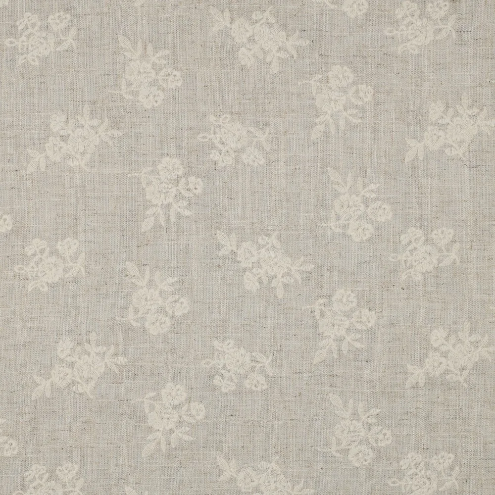 Linho Viscose Bordado Flowers – Natural