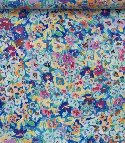 Linho Viscose Happy Flowers – Azul