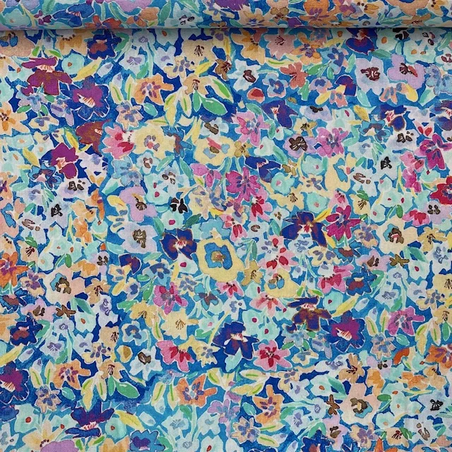 Linho Viscose Happy Flowers – Azul
