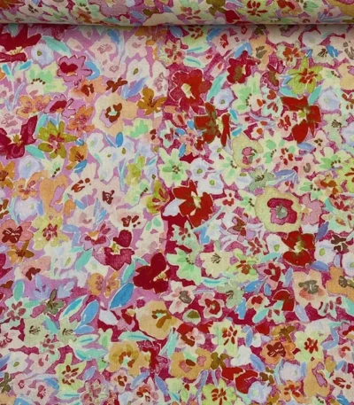 Linho Viscose Happy Flowers – Rosa