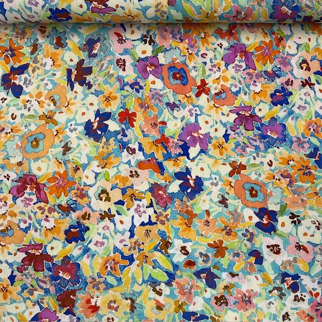 Linho Viscose Happy Flowers – Verde