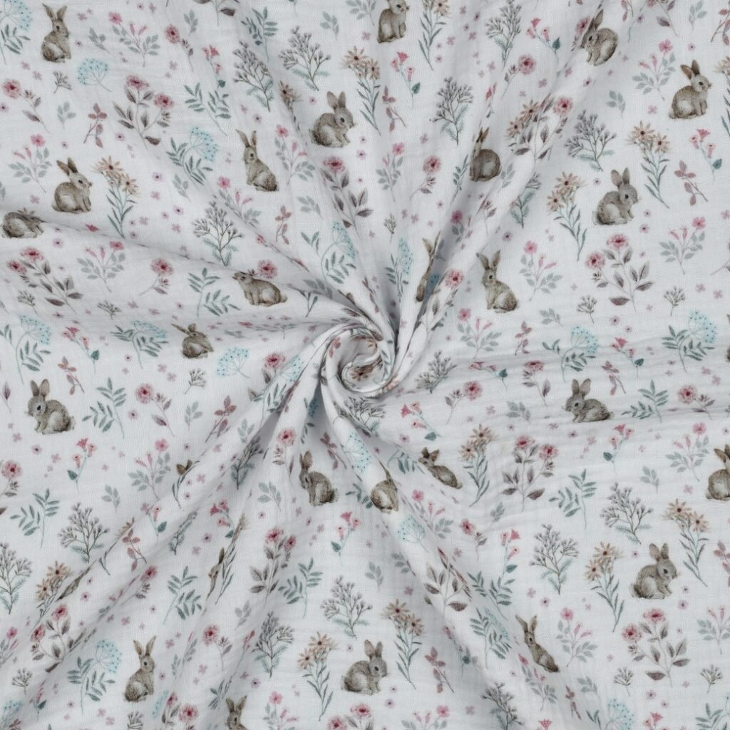 Tecido Musselina Coelhinho Branco Violet Fabrics