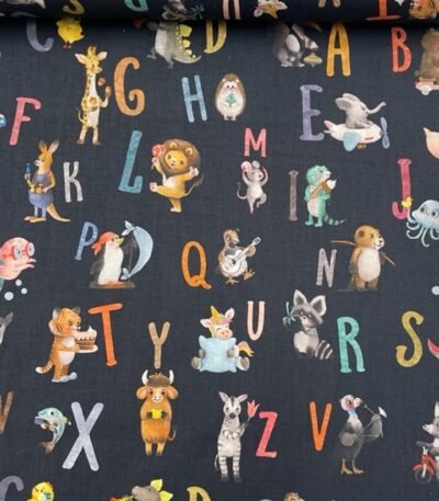 Popeline Animals Letters – Preto