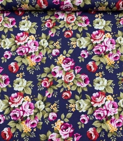 Popeline Big Rose – Azul Marinho